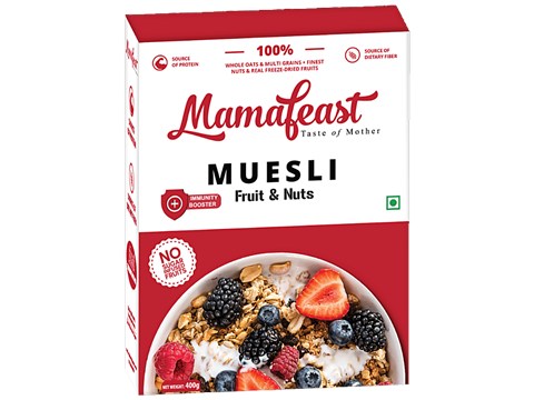 Mamafeast Muesli Fruit & Nuts - Whole Oats, Multigrain, Protein & Fibre Rich, Healthy Breakfast, 400 g