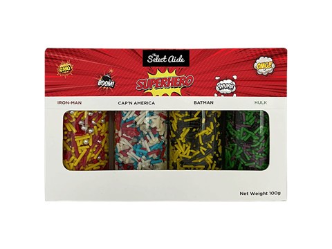 The Select Aisle Sprinkles Combo Pack - Super Hero, Assorted Colours & Shapes, Sweet, 25 g