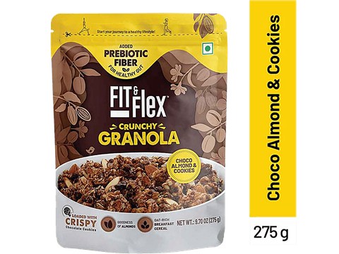 Fit & Flex Crunchy Granola - Choco Almond & Cookies, Prebiotic Fiber, Breakfast Cereal, 275 g