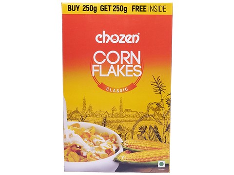 CHOZEN Cornflakes - Classic Brainyfast, 99% Fat Free, Iron Rich, For A Nutritious Breakfast, 500 g