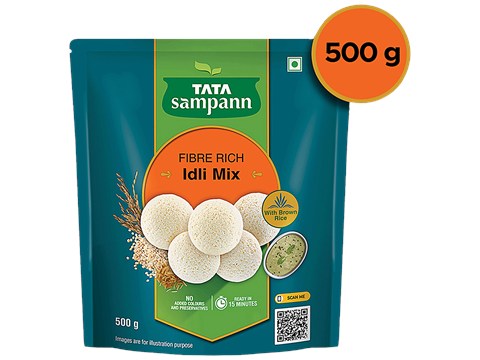 Tata Sampann Fibre Rich Idli Mix - Ready to Cook Breakfast Mix, Soft, Fluffy & Tasty Idlis, Idli Batter, 500 g