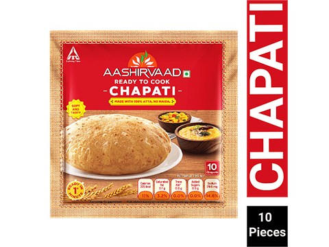 Aashirvaad Ready To Cook Whole Wheat Chapati, 10 pcs