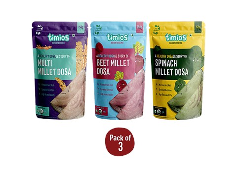 Timios Organic Dosa Mix - Multi Millet + Spinach + Beetroot, 450 g