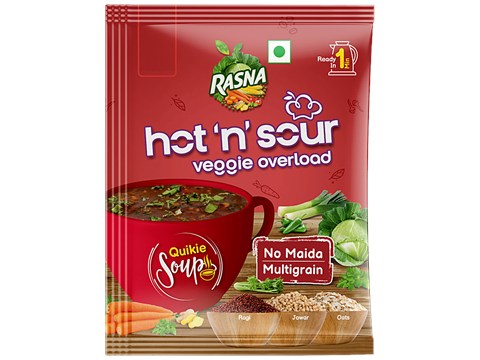Rasna Hot N Sour Veggie Overload Quickie Soup - Multigrain, No Maida, Single Pack, 15 g