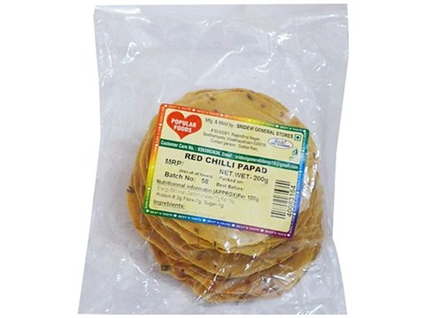 Popular Foods Red Chilly Papad, 200 g
