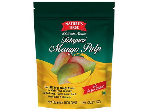 Nature's First Totapuri Mango Pulp - Natural, No Added Sugar, Preservative Free, 1 kg