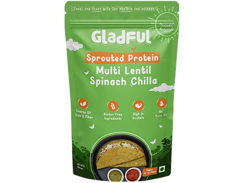 Gladful Sprouted Multi Lentil Spinach Chilla Mix - High In Protein & Fibre, 200 g
