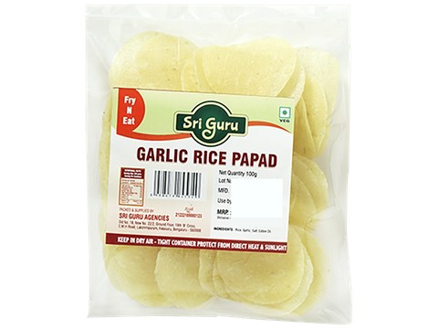 Sri Guru Garlic Rice Papad - Fry & Eat, 100 g