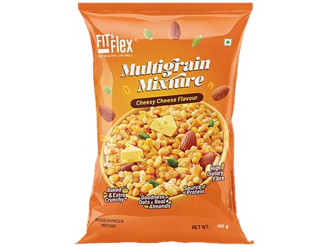 Fit & Flex Multigrain Mixture - Cheesy Cheese Flavour, Baked, Extra Crunchy, Source Of Protein, 100 g