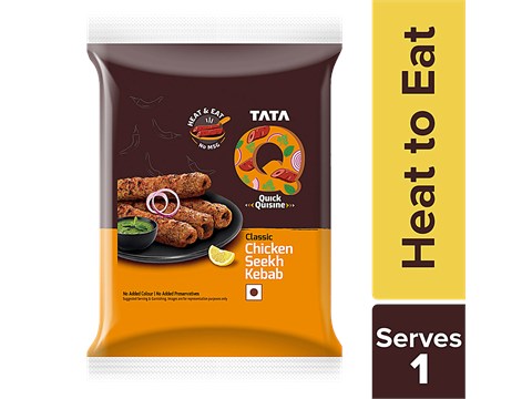 TATA Q Ready To Eat Classic Chicken Seekh Chicken Kebab - High-Quality Ingredients, 180 g