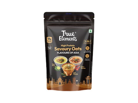 True Elements High Protein Savoury Oats - Thai Zing, Indi Masala, Spicy Korean, 380 g