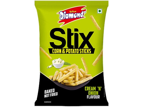 Yellow Diamond Stix Cream 'N' Onion Flavour Corn & Potato Sticks, 80 g