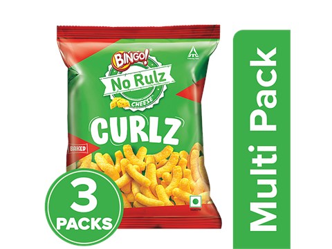 Bingo! No Rulz Cheese Curlz Namkeen - Baked, 3 x 53 g