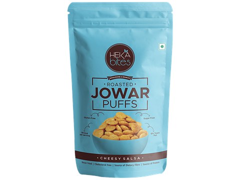 Heka Bites Roasted Jowar Puffs - Cheesy Salsa, Low Calorie & Healthy Snacks, 30 g