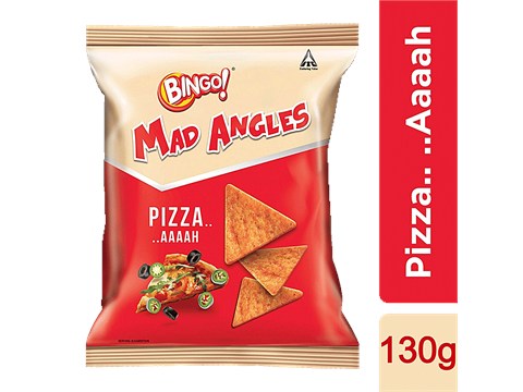 Bingo! Mad Angles - Pizza Flavour, Corn-Based Crunchy Chips, Perfect For Snacking, 130 g
