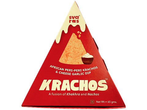 Svaras Krachos Fusion Khakhra Nachos - African Peri Peri & Cheese Garlic Dip Flavour, 65 g