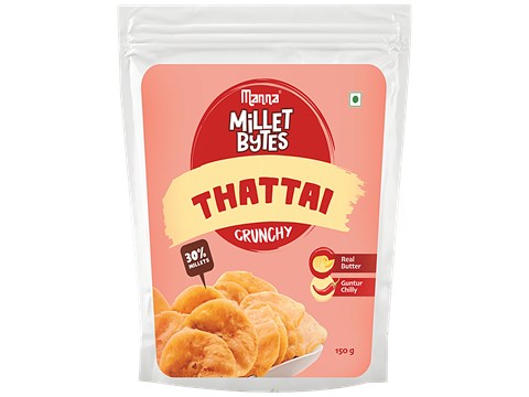 Manna Millet Bytes Thattai - Real Butter & Guntur Chilly, Crunchy, Traditional Indian Snack, 150 g