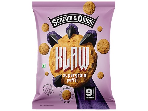 Klaw Scream & Onion Supergrain Puffs - Baked Not Fried, Made With Olive Oil, 50 g