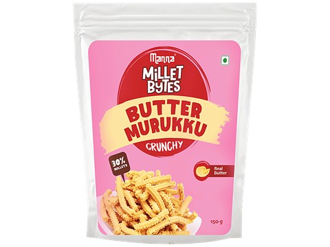 Manna Millet Bytes Butter Murukku - With Real Butter, Crunchy, Traditional Indian Snack, 150 g