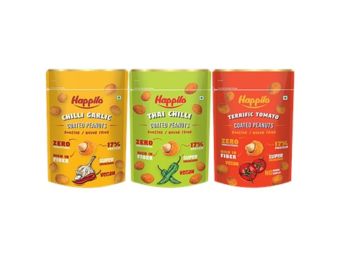 Happilo Coated Peanuts - Chilli Garlic, Thai Chilli & Terrific Tomato, 150 g