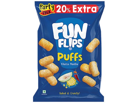 Fun Flips Khatta Meetha Puffs - Baked & Crunchy, 60 g