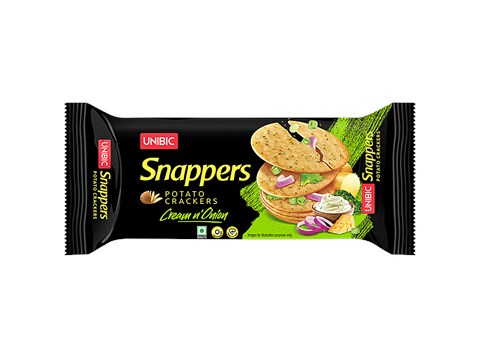 Unibic Snappers Potato Crackers - Cream & Onion, Light, Crispy Snack, 75 g