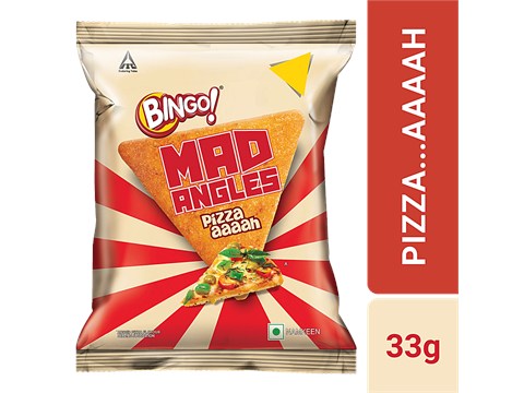 Bingo! Mad Angles Pizza Flavour - Corn-Based Crunchy Chips, Perfect for Snacking, 33 g