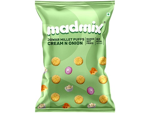 Madmix Cream & Onion Jowar Millet Puffs, 50 g