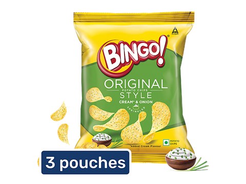 Bingo! Original Style Potato Chips - Cream & Onion, 3 x 21 g
