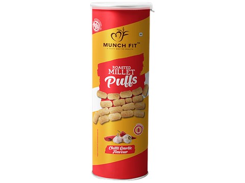 Munch Fit Roasted Millet Puffs - Chilli Garlic Flavour, 25 g