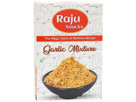 Raju Snacks Garlic Mixture - Mix Of Spice & Flavours, Delectable Snack, 150 g