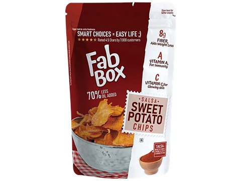 Fabbox Sweet Potato Chips - Salsa, 70% Less Oil, Healthy Snack, Gluten-Free, Vegan, 85 g
