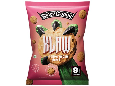 Klaw Spicy Guava Supergrain Puffs - Baked Not Fried, Made With Olive Oil, 50 g