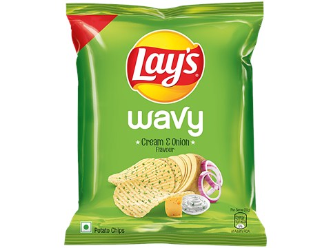 Lay's Wavy Potato Chips - Cream & Onion Flavour, 21 g