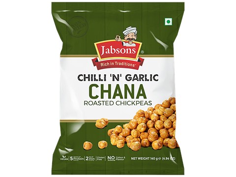 Jabsons Chilli 'N' Garlic Chana - Roasted Chickpeas, Rich In Protein & Iron, Gluten-free, 140 g