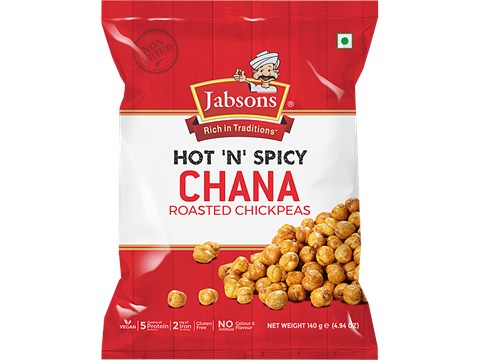 Jabsons Hot 'N' Spicy Chana - Roasted Chickpeas, Rich In Protein & Iron, Gluten-free, 140 g
