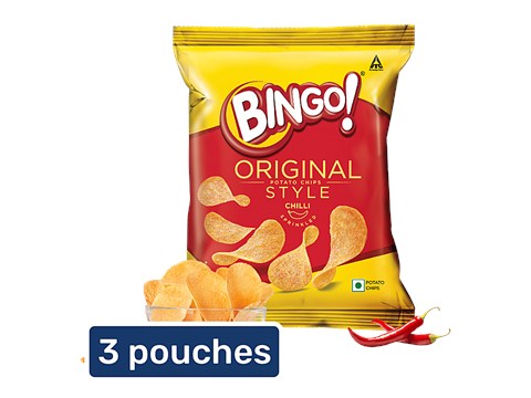 Bingo! Potato Chips - Original Style, Chilli Sprinkled, 3 x 43 g