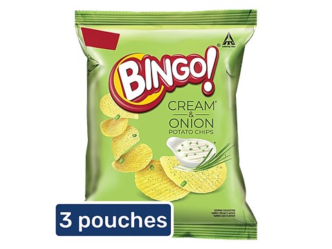 Bingo! Potato Chips -Cream & Onion, 3x21 g