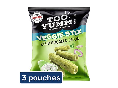 Too Yumm! Sour Cream & Onion Crisps Veggie Stix, 3x45 g