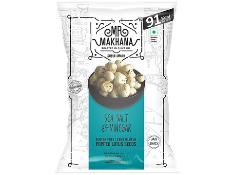 MR. MAKHANA Fox Nuts Sea Salt & Vinegar - Delicious Teatime Snack, Popped Lotus Seeds, Roasted In Olive Oil, 75 g
