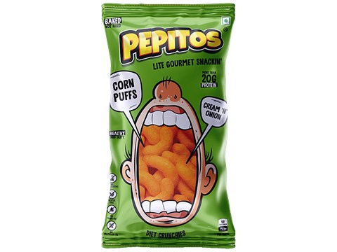 Pepitos Corn Puffs - Cream N Onion, Baked, Diet Crunchies, 140 g