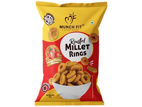 Munch Fit Roasted Millet Rings - Tangy Tomato Flavour, Rich In Fiber, Healthy Snack, 50 g