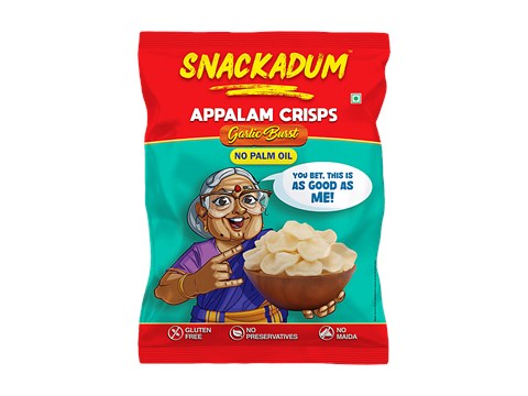 Snackadum Garlic Burst Appalam Crisps, 20 g