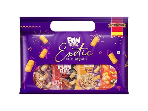 Fun Flips Puffs Exotic Combo Healthy Baked Snacks Super Saver Pack, 270 g