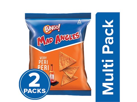 Bingo! Mad Angles - Very Peri Peri, Corn-Based, Spicy Crunchy Chips, Perfect For Snacking, 2x130 g