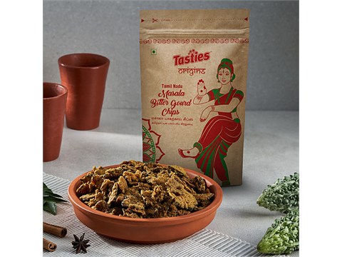 Tasties Origins Namkeen - Masala Bitter Gourd/Karela Chips, Authentic Tamil Nadu Speciality, Savoury, Teatime Snack, 150 g