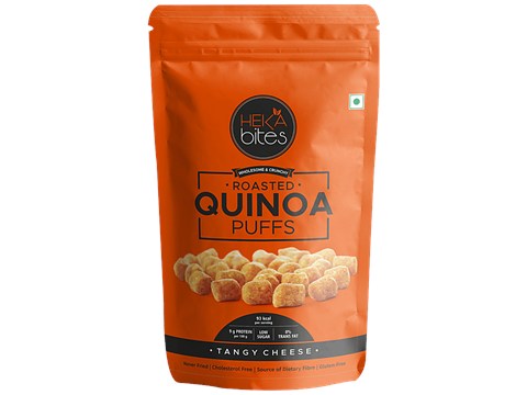 Heka Bites Roasted Quinoa Puffs - Tangy Cheese, Low Calorie & Healthy Snack, 35 g