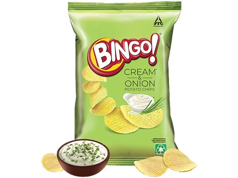 Bingo! Cream & Onion Potato Chips, 90 g