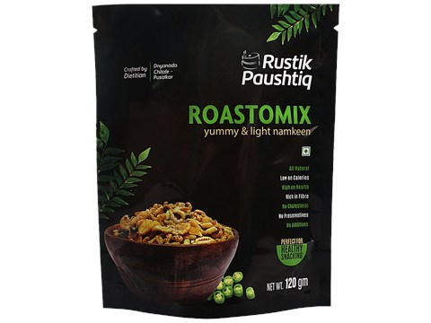 Rustik Paushtiq Roastomix - Yummy & Light Namkeen, Low On Calories, Rich In Fibre, No Preservatives & Additives, 120 g