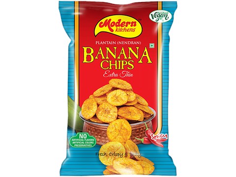 Modern Kitchens Banana Chips - Spicy, Vegan, Extra Thin, Fresh, Crispy, No Preservatives, 70 g